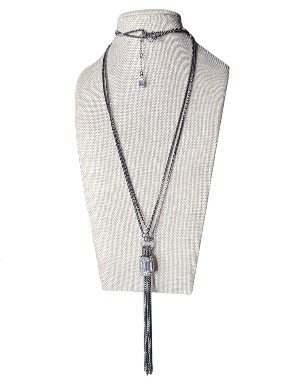 Jennifer Lopez Vintage Layered Gunmetal Tassel Necklace